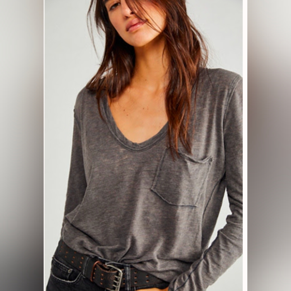 We the Free Betty Long sleeve Tee Charcoal XS NWT